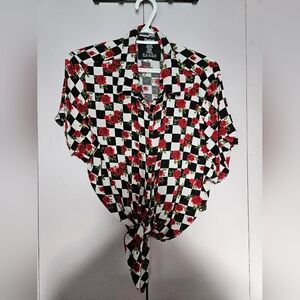Button down rose and checkered crop top shirt